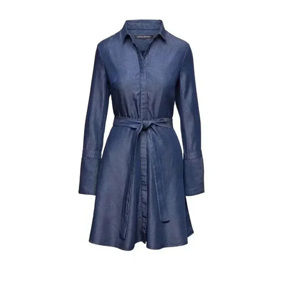 Banana Republic TENCEL Fit-and-Flare Shirt Dress,Dark Denim SIZE 2 - Picture 1 of 8